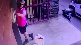 Delivery Guy With Trailer Loses Balance and Slips on Ramp - 1359215