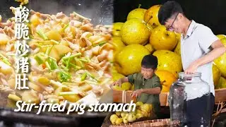 古法腌制沙梨，酸酸脆脆炒猪肚，真的开胃又下饭！【康仔农人】