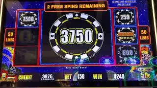 One retrigger, Two hold n spin feature during the free games resulted in a Five-digit HUGE HANDPAY!