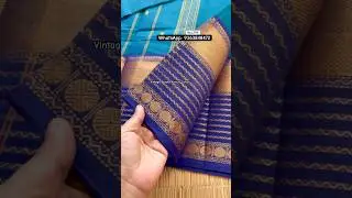 Vintage Kanchi Cotton | dark peacock blue with royal blue contrast border