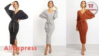 Dress From AliExpress.  Sweater Dress Vestidos Party Bodycon Midi Two Piece V Neck Batwing Sleeve.