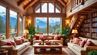Cozy Springtime Ambience 🌸 Smooth Jazz Instrumental Music at Warm Cabin Room Ambience for Relaxation