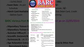 BARC Stipendiary Trainee & Other Various Post Recruitment 2023/Bhabha Atomic Research Centre (BARC)👍