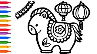 How to Draw Lunar New Year 2026: Toy Horse, Lanterns & Fireworks 🏮