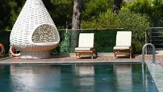 Swimming pool architecture design, drone ariel view, Relaxing Music, free stock video