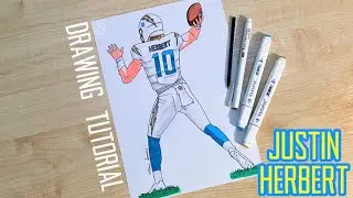 How to draw NFL players Justin Herbert / Los Angeles Chargers
