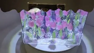 ASMR Art Project | Mini Tulips in a Light Mirror Cube #TulipArt #MirrorCube #LEDArt #DIYDecor