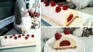 BÛCHE GLACÉE AUX FRAMBOISES+MOUSSE CHOCOLAT BLANC ET CROUSTILLANT PRALINÉ FACILE ET RAPIDE+THERMOMIX