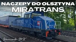 Lokomotywa 6Dh-1 018 z wyjątkowym składem naczep do Olsztyna. Pociągi towarowe w Olsztynie
