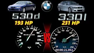 German Power Duel: BMW E39 530d (193 HP) vs BMW 330i E46 (231 HP) - Diesel vs Petrol Drag Race