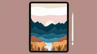 How to Draw Mountain Sunset Landscape in Procreate | Digital Art Tutorial | #shorts