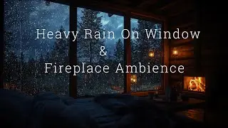 High Quality Rain Sounds On Window & Burning Fire For Sleep Aid 💤 | Rainy Night At Cabin