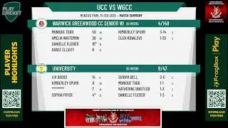 University v Warwick Greenwood CC Senior Women A Grade