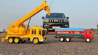 Kids unboxing New lifting crane Toy and AshokLeyland Indian oil tanker truck unbox toy cartoon video