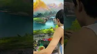 Golden Mountains & Verdant Forests: Creating a Serene Landscape Painting!  #painting #dancing #art