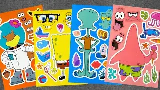 [🍒paper diy🍒] SpongeBob Make a Face DIY Stickers Activity with Patrick Star, Squidward, Sandy