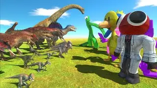 Dinosaurs Attack Rainbow Friends Team - Animal Revolt Battle Simulator