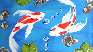 Easy Acrylic Painting On Canvas  For Beginners / Koi Fish Painting