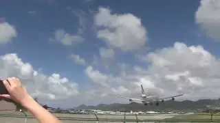 Heavy Air France Airbus 340 Low Pass Landing - Plane Spotting St. Maarten Princess Juliana Airport