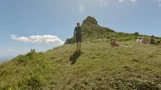 running dangerously down mountain le pouce mauritius from top to the river POV