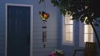 Solar Glass Monarch Butterfly Wind Chime (2SP8330)