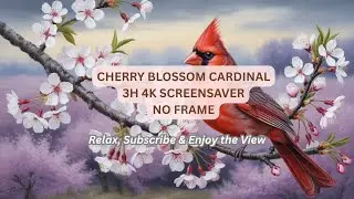 Cherry Blossom Cardinal Painting | No Frame | 3 Hour 4K Art Screensaver
