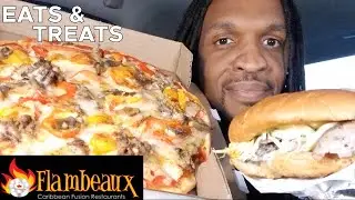 Eats & Treats | Flambeaux Caribbean Fusion Restaurants | Jerk Chicken Sandwich & Jerk Chicken Pizza