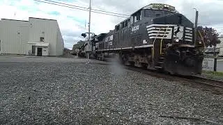 NORFOLK SOUTHERN WITH A VERY SHORT  NS310 AT CP WAVERLY ON FULTON ST CROSSING IN WAVERLY NY
