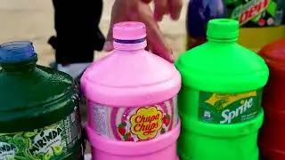 EXPERIMENT： Big Balloons from Toothpaste Eruption with Giant Mtn Dew, Fanta, Mirinda, Cola & Mentos