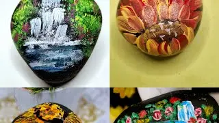Amazing pebble painting😱🔥#pebblepainting#acrylicpainting#waterfall #flower#diy#rockpainting#ytshorts