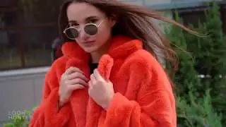Orange fluffy faux fur coat