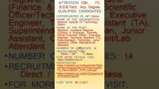 NIT Sikkim Jobs |  National Institute Of Technology Sikkim Jobs| #Shorts