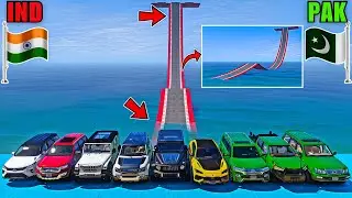 GTA 5 INDIA VS PAKISTAN VS LUXURY SUV CARS DANGEROUS JUMPING WATER ROAD CHALLENGE | Gta 5 Gameplay