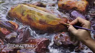 2. Painting Detailed Rocks -Painting Tutorial Part2 | Wet Rocks/Stones on Moving Water