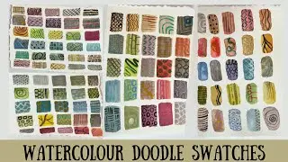 Watercolour and doodles swatches: mark making, patterns and brush control