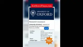 University of Oxford Life Science Research Assistant Job Golden Opportunity
