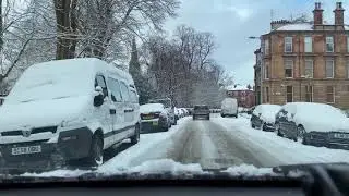 Driving in Glasgow - Queens Park to the West End in the snow - February 2021