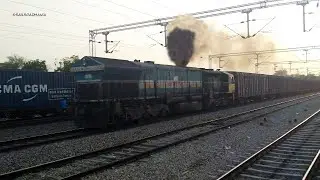 Crazy Smoking EMD leading Freight Train