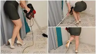 Clean with me in Heels Vacuuming ASMR  No Talking