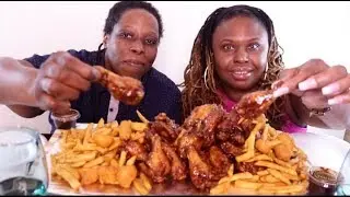 BBQ CHICKEN WINGS & FRENCH FRIES MUKBANG 먹방