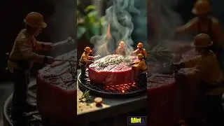Mini Workers Grill a Giant Steak Like Pros! 🔥🥩 #tinyworld