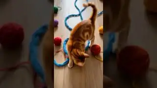 Yarn Mayhem! Playful Ginger Tabby Cat Chasing String & Balls 🧶 #CatPlay #CuteCats #PetLife #cat #4k
