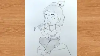 Baby krishna with flute easy and simple outline pencil drawing step by step  | gods drawings 