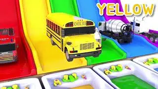 Learn Colors with Excavator VS Street Vehicle Car Slide Bath for Children