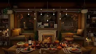Thanksgiving Dinner Ambience 🍂🦃 Relaxing Fireplace & Dining Sounds For Relaxing, Reading & Sleeping