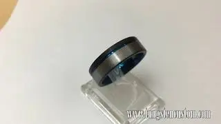 Blue Silver Gray Triple Tone Tungsten Carbide  Rings,Pipe Cut,Flat Edges Wedding Band Comfort Fit
