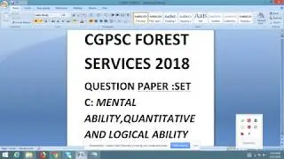 CGPSC FOREST SERVICES:2018 SOLVED Q.P MENTAL ABILITY,QUANTITATIVE AND LOGICAL ABILITY