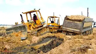 Amazing Bulldozer Stuck In Mud With Overload Truck Recovery Unsuccessful