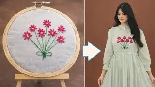 Easy Hand Embroidery Flower Bouquet | Simple Floral Embroidery Design for Beginners#HandEmbroidery