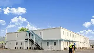 Double storey container house with canopy on stairs